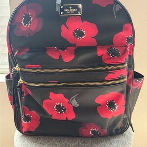 Kate Spade Black and Red Floral Backpack